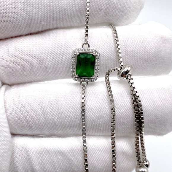Sale $44 Firm! .925 Sterling Silver Green & Clear Cz Adjustable Bracelet - Picture 5 of 17